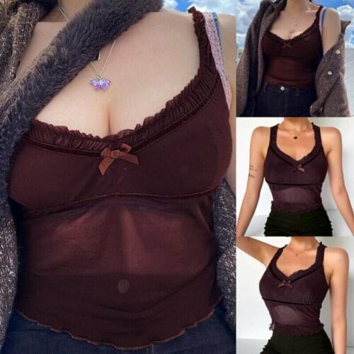 Womens Mesh V Neck Tank Top Sleeveless Cami Vest T-shirt Summer Blouse