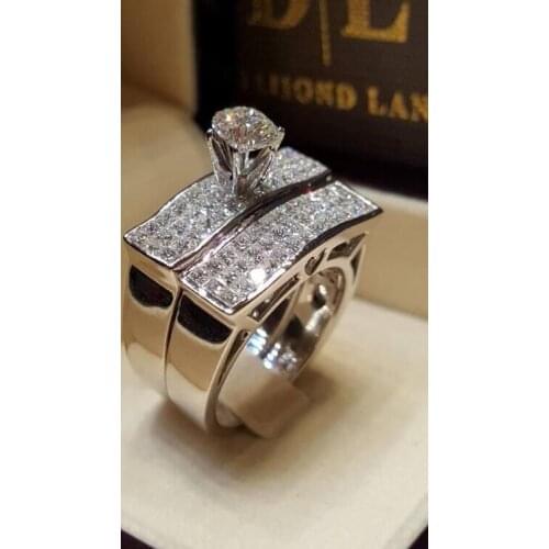 2021 New Luxury Round 925 Sterling Silver Wedding Ring Set for Women Anniversary Gift Jewelry Wholesale R6432