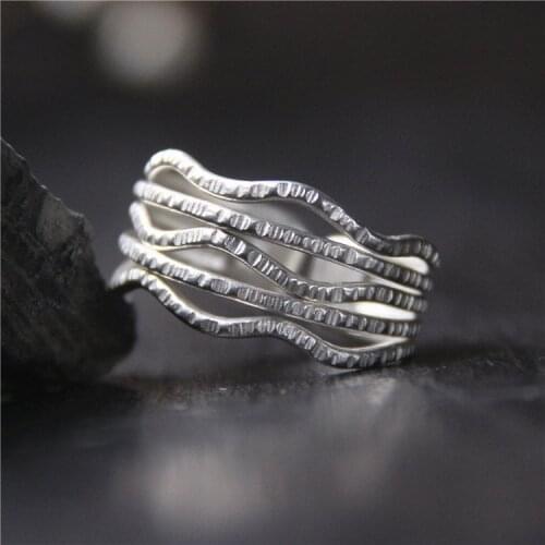 Retro Thai Silver S925 Sterling Silver Hollow Multi Layer Ring Womens Open Ended Ring Chiang Mai Handmade Silver Ring