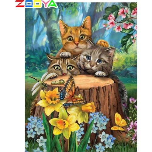 ZOOYA DIY 5D Diamond Painting Cat Full Drill New Arrival Diamond Embroidery Animal Mosaic Handmade Gift Flower Home Decor