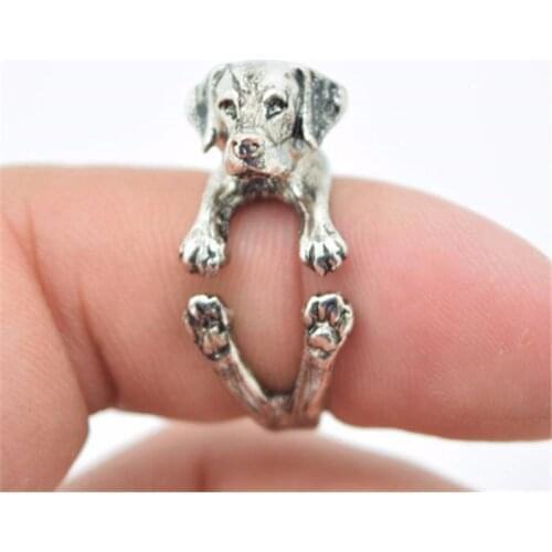 12Pcs/lot 3D Realistic Labrador Dog Rings Metal Animal Dog Adjustable Ring for Women Wholesle