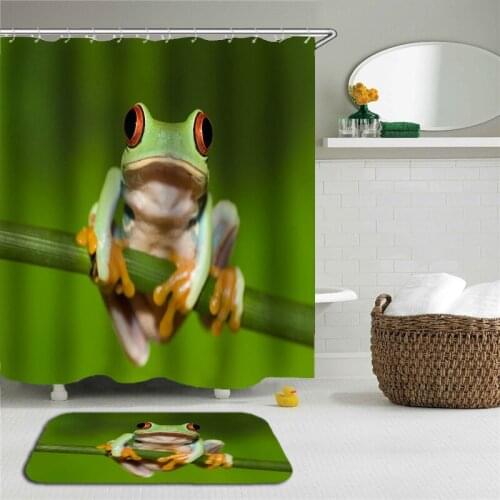 Cute Cat Dog Animal Printed Shower Curtain Set Bath Curtains Polyester Waterproof + Bathroom Non-slip Floor Mat Rug 2pc