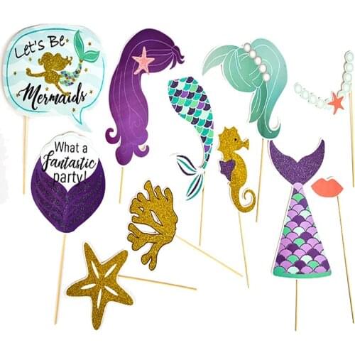 22Pcs Purple Mermaid Photo Props Creative And Funny Powdered Mermaid Holiday Supplies Pearl Seahorse Photo Props Set sm07