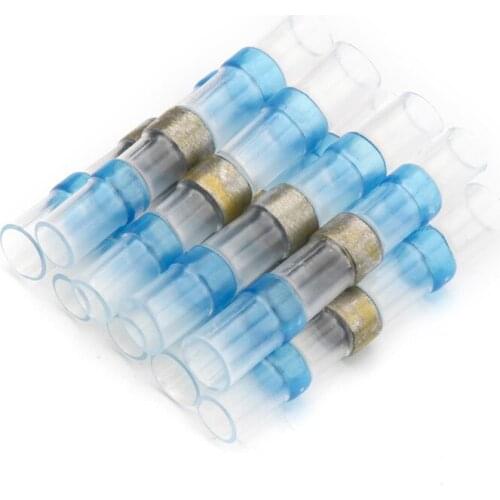 50Pcs Waterproof Soldering Sleeve Terminals Blue Seal Heat Shrink Butt Connectors Electrical Wire Connector Cable Terminals