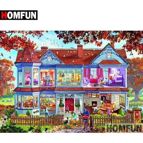 HOMFUN 5D DIY Diamond Painting Full Square/Round Drill "House scenery" Embroidery Cross Stitch Mosaic Home Decor Gift A08285