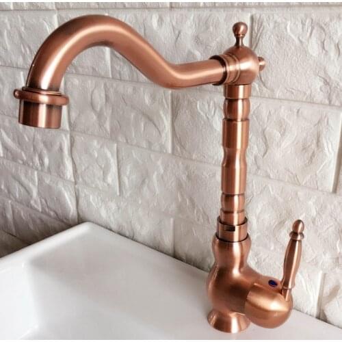Antique Red Copper Brass Bathroom Kitchen Basin Sink Faucet Mixer Tap Swivel Spout Single Handle One Hole Deck Mounted mnf407
