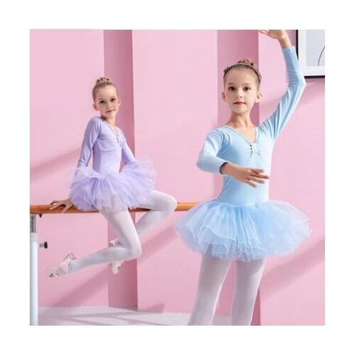 Girls Ballet Dress Gymnastics Leotard Childrens Long Sleeve Ballet Clothing Dance Wear With Tutu Skirts