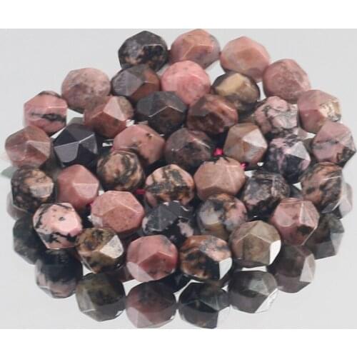 Natural Faceted Black Lace Rhodonite Stone Bead for Jewelry Making DIY Bracelet Necklace Loose Spacer Beads 6/8/10mm 15" Inch