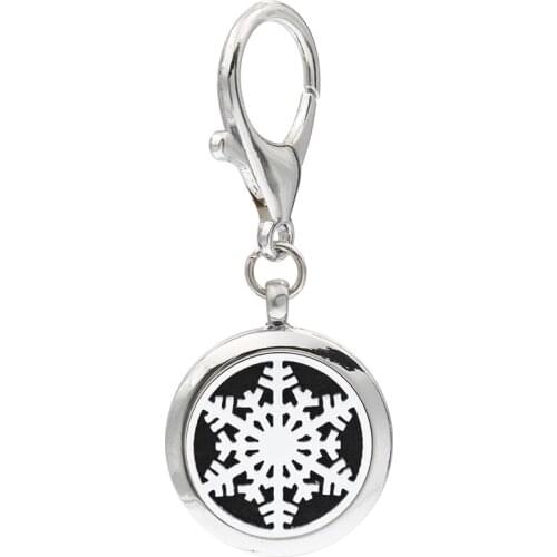 Snowflake Key Chain With 5 Pads with Heart shape Lobster clasp Aroma locket essential oil Locket Perfume Diffuser Key ring