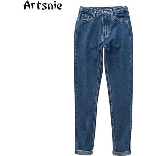 Artsnie Spring 2021 Denim Harem Pants Women High Waist Vintage Blue Jeans Streetwear Casual Boyfriend Ladies Long Pants Femme