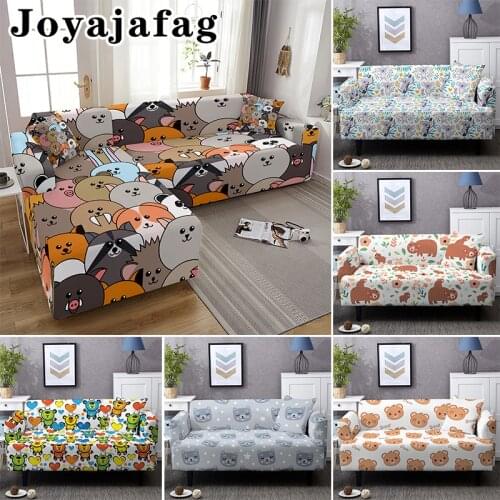 Cartoon Animal L Shap Slipcover 1/2/3/4 Seaters Stretch Sofa Cover For Living Room Elastic Washable Corner Couch Covers
