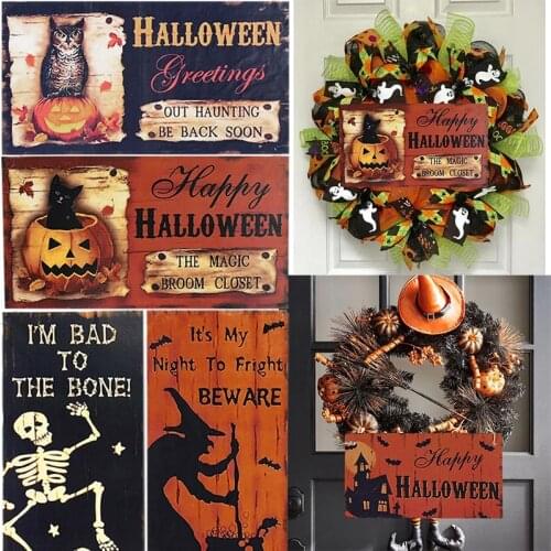 20cm Halloween Hang Wooden Door Plaque Halloween Decorations for Home House Kids Room Happy Halloween Pumpkin Witch Wood Sign