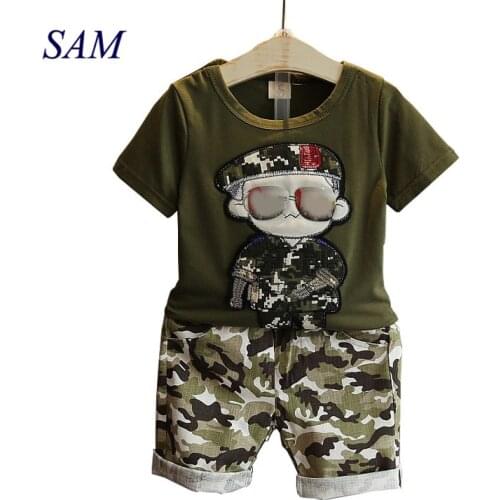 Childrens Clothes 2021 Summer Kids Short Sleeves T-Shirt + Camouflage Shorts Suits Toddler Boys Clothing Sets