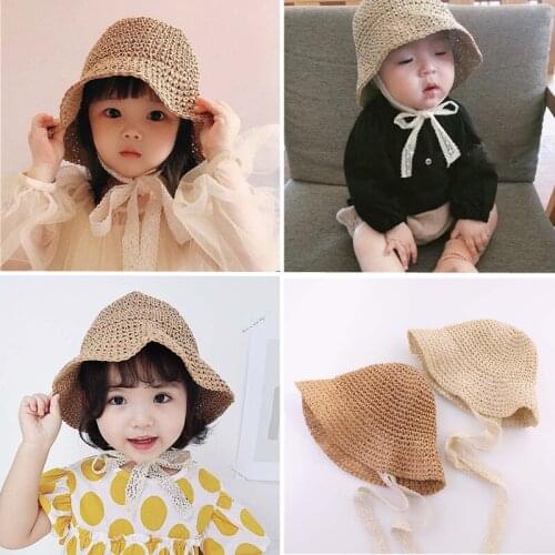 2021 Fashion Lace Baby Sun Hat Summer Straw Sweet Girl Cap Beach Children Panama Hat Princess Children Caps for Kids