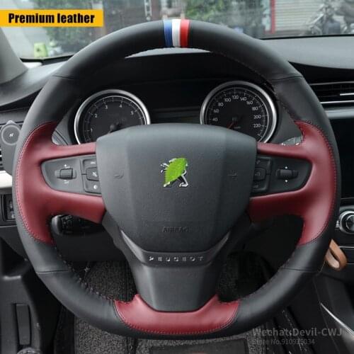 DIY leather hand sewn steering wheel cover for Peugeot 408 4008 5008 2008 301 307 new 308 Grip Cover car accessories