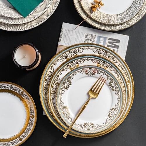 Home Dining Plate Kitchen Tableware Ceramics Dishes Food Plates European Style Luxury Steak Plate Hotel Round Porcelain Dish