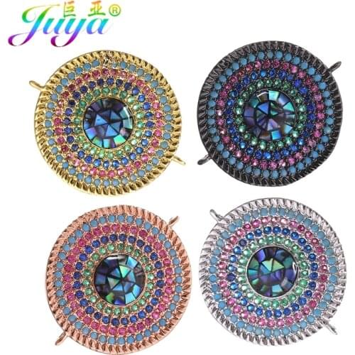 Juya DIY Multicolor Rainbow Greek Eye Pendant Handmade Opal Shell Connector Charms For Women Men Fashion Bracelet Jewelry Making