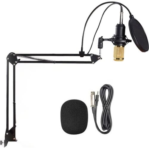 Studio Recording Condenser Microphone Kit with Shock Mount + Flexible Scissor Arm Stand + Connection Cable for Online Singing