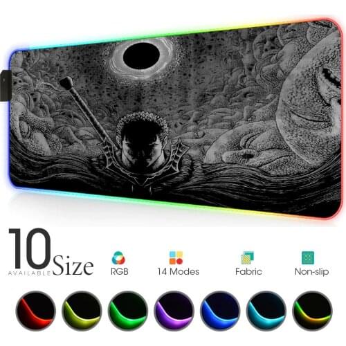 Slipmat Rgb Mouse Pad Berserk Comics Black Carpet Anime with Backlight Gamer Mat Gloway MousePad Led Gadget Computer Laptop