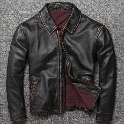 Winter Mens Motorcycle Pilot Bomber Basic Genuine Jacket For Men Vintage Retro Punk Cow Leather Coat Male Biker Clothes