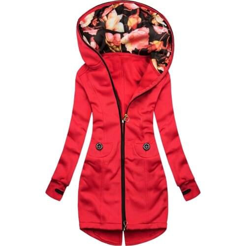 Womens Winter Jacket Women Female Outwear Floral Print Hooded Pockets Vintage Long Sleeve Coats Oversize Casaco Feminino 2020 F
