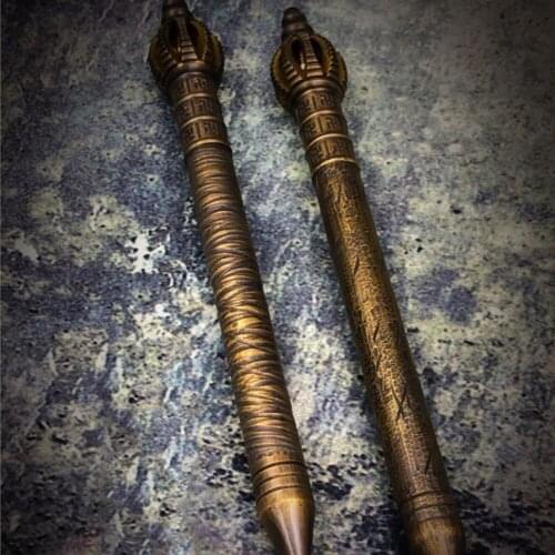 Vintage Style Old Technique Brass Signature Pen Wand Solid Portable Handmade Metal GEL Pen Tactical Pen Self Defense