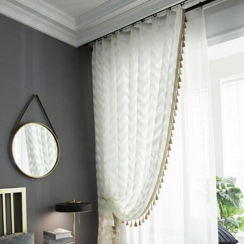 Polyester Fashion Window White Sheer Curtains Lightweight Window Drapes Washable for Bedroom