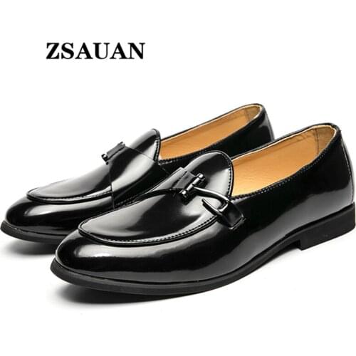 ZSAUAN Patent Black Men Penny Loafers Faux Suede Men Dress Shoes Tide Daily Casual Formal Shoes Elegant Male Flats Dropshipping