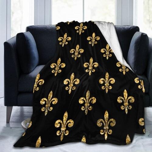 Soft Warm Fleece Blanket Golden Fleur De Lis Winter Sofa Plaid Throw Light Thin Mechanical Wash Flannel Blankets
