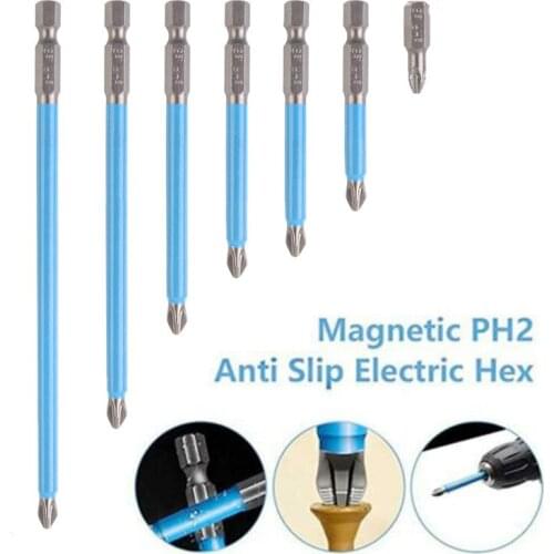 10/7Pcs 1/4'' Magnetic Anti-Slip Drill Bits Set Cross PH2 Wind Batch Head Electric Impact Screwdriver Head Adapter Screw Remover