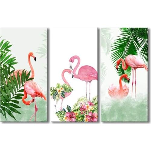 Canvas Prints Wall Art Decor for Living Room Flamingo And Green Tropical Plant artwok