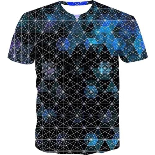 2020 Summer 3d New Fashion Short -Sleeved T -Shirt Breathable Men 'S Round Neck T -Shirt Geometric Square Simple Colorful Shirt