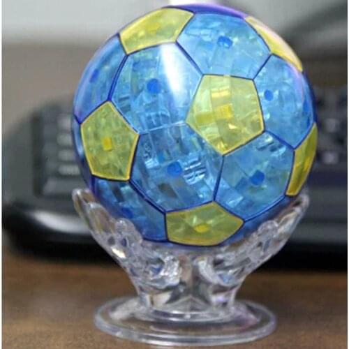 New Design DIY Football Soccer Ball Model 3D Crystal Puzzle Jigsaw,Blue Yellow Novelty Puzzles for Children Free Shipping