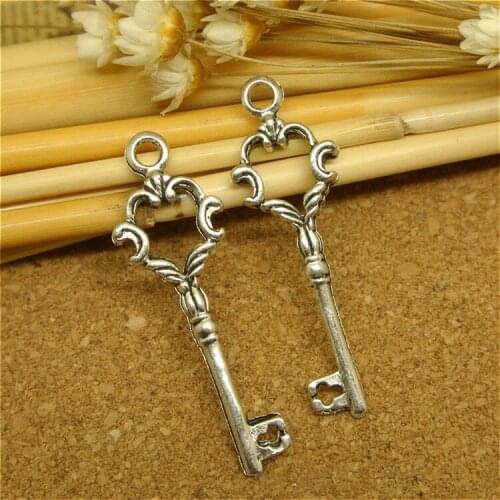 Wholesale 20 Pieces/Lot 11mm*35mm Antique Silver Plated vintage Keys Charms