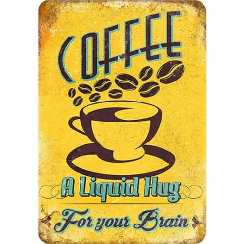 Original Retro Design Coffee A Liquid Hug Tin Metal Signs Wall Art | Thick Tinplate Print Poster Wal