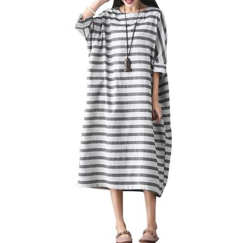 Pregnant Women Spring Summer Loose Big Size Striped Bat Sleeve Cotton Linen Casual Dress lady O Neck Mid Calf Long Dresses Robe
