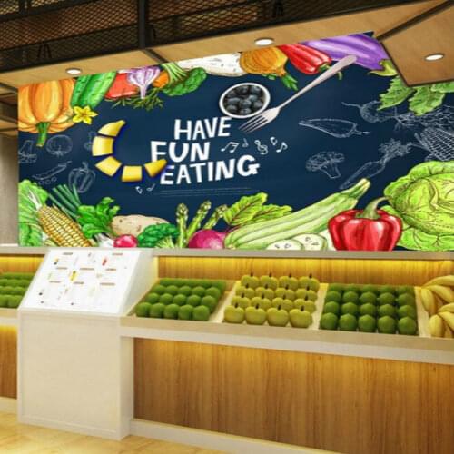 Custom Fresh Supermarket Fruit and Vegetable Shop Wall Paper 3D Modern Minimalist Farmers Supermarket Decor Mural Wallpaper 3D
