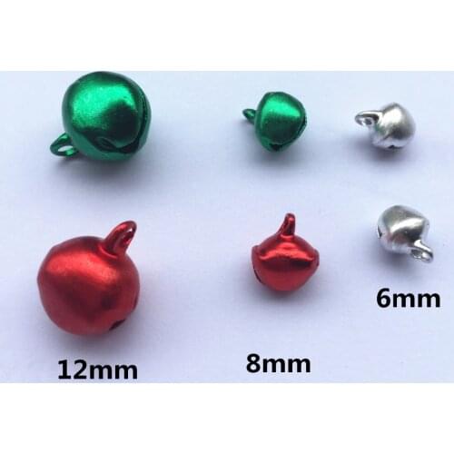 Drop Shipping 100pcs 6mm 8mm 12mm Aluminum Jingle Bells Charms Lacing Bell Christmas DIY Crafts Silver Red Green Mix