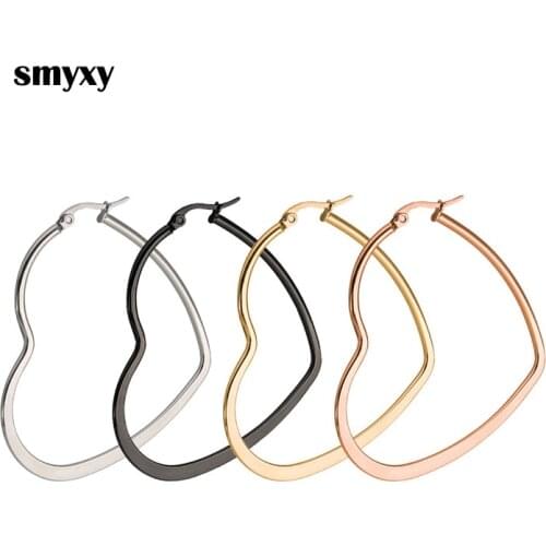 Sexy Women Exaggerated big Earrings Hypoallergenic Stainless Steel Heart-shaped Smooth Big Large Hoop Earrings Ear Jewelry