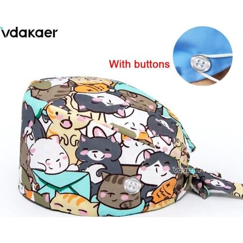 Buttons Adjust size Womens Operating Room Hats Pharmacy Nursing Cap Laboratory Pet Shop Hat Beauty Salon Care Cap Hat