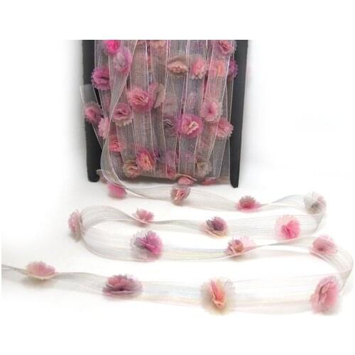 1/2 Inch Ombre Chiffon Trim with Multicolor Chiffon Handmade Flowers|Organza Floral Trim|Hair Decorative Embellishment