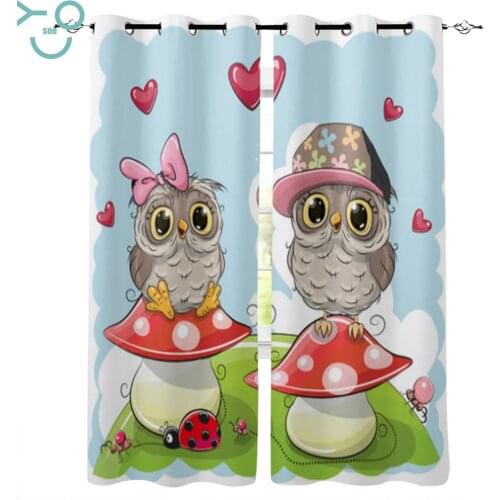 Cartoon Cute Owl Mushroom Windows Curtains for Living Room Child Bedroom Window Treatment Blinds Kitchen Curtains