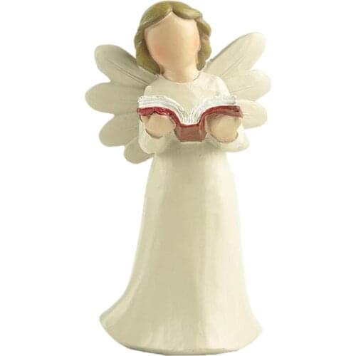 Standing Angel Statue Resin Reading Girl Lovely Sculpture for Home Garden Shelf Decor Resin Craft Ornament Sculpture