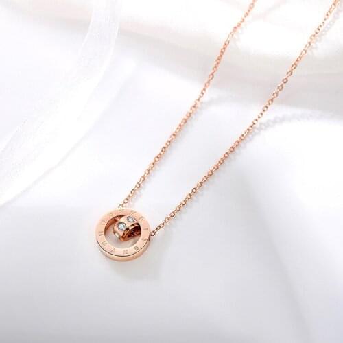 Trendy Stainless Steel Womens Necklace Roman Numerals Pendan Pendant Women Crystal Rose Gold Female Love Brand Jewelry Necklaces