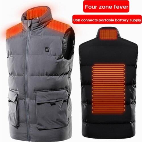 Four-zone Heating Outdoor Jacke Men Electric Heated Vest USB Heating Vest Winter Thermal Cloth Feather Camping Warm Hunting Hot