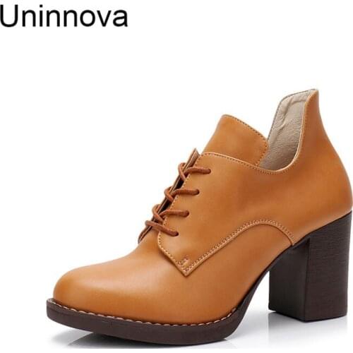 Uninnova Womens Platform Super High Heels Pumps Lace Up Retro Office Lady Court Shoes Black Apricot Brown Classic Fashion WP110