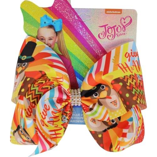 NEW Autumn Thanksgiving Bows hairclip urkey pumpkin Grosgrain ribbon 8inch Hair Bows for Girls Kids Hairgrips Hairpins 12pcs