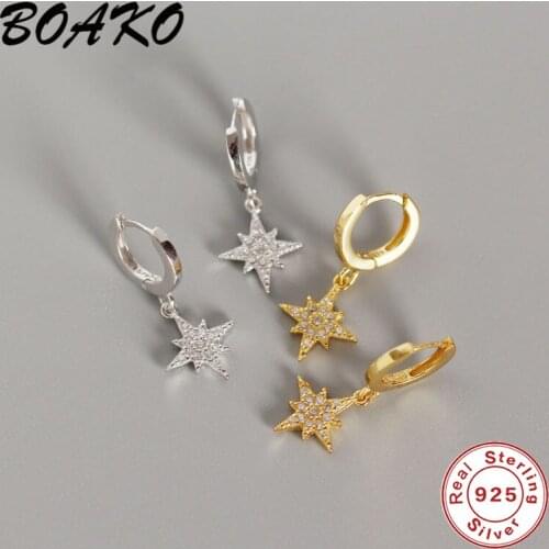 BOAKO Zircon Five-pointed Star Stud Earrings 925 Sterling Silver Earrings for Women Delicate Small Star Earrings Korean Jewelry