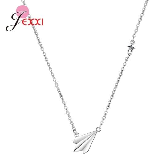 Good Quality 925 Sterling Silver Small Plane & Star Pendant Necklaces For Women Lady Bridal Fashion Cute Design Jewelry