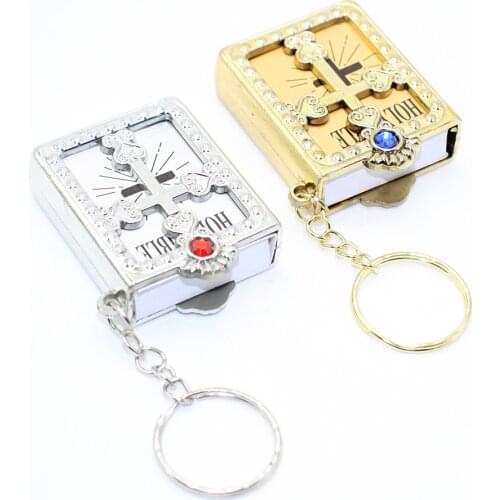 10pcs/lot Gold Silver Christian Holy Bible Keychain Cross Bible Keychain as Gift for Baptism Holy Communion Guests Party Favors